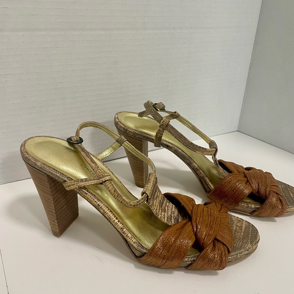 Cynthia Vincent Tan and Brown Strappy Heels Size 7 1/2